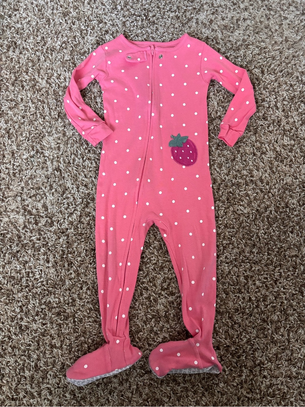 Pink Polka Dot Strawberry Footed One-Piece Pajama - Kids